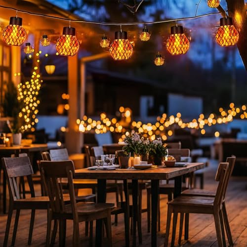 Hqynss 8 Pack Outdoor Solar Hanging Flame Lights - IP65 Waterproof - Garden Patio Balcony Fence Yard Party Decoration