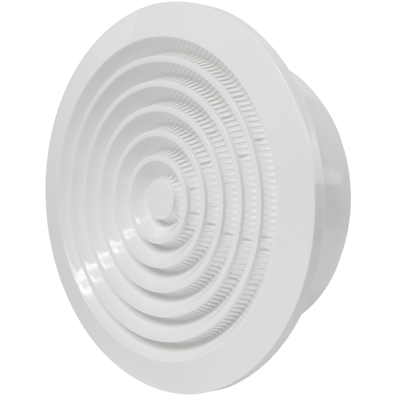 6'' Inch / 150 mm Vent Cover, White Plastic Ceiling Air Vent - Louvered Grille Intake Cover with Mesh Screen for Outdoor, Indoor - Round HVAC Supply or Exhaust Ventilation Ducting Soffit Grille