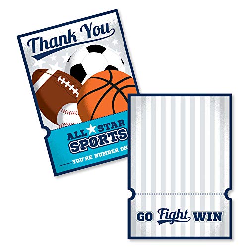 Go, Fight, Win - Sports - Shaped Thank You Cards - Baby Shower or Birthday Party Thank You Note Cards with Envelopes - Set of 12