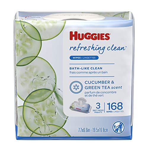 HUGGIES Refreshing Clean Scented Baby Wipes, Hypoallergenic, 3 Disposable Flip-top Packs (168 Total Wipes)