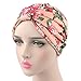 Ever Fairy Womens Floral Print Cotton Turban Chemo Sleep Cap,Turban Hat Cap Hair Wrap (3 Colors(Print Blue+Pink+Beige))