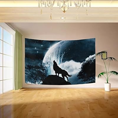 Vipsk Tapiz Negro Planeta Bajo El Lobo Colgante De Pared Artistica