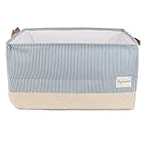 uxcell Collapsible Storage Baskets Cotton Linen Laundry Basket w Drawstring Closure Dual Handles for Nursery, Closet, Toys, Clothes (Stripe Pattern,XXXL)