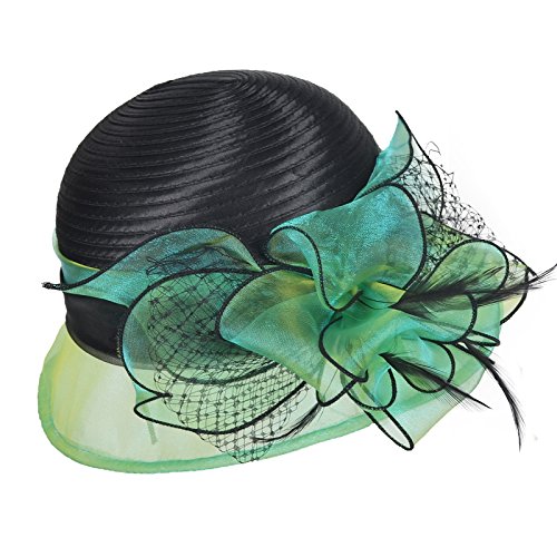 Original One Women's Cloche Bowler Hats KDC1721 For Kentucky Derby Day, Church, Wedding, Tea Party, Ascots (Green/Black)