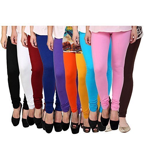 pixie women's cotton and lycra churidar leggings(pclcombo10-10_multicolour_free size) - pack of 10