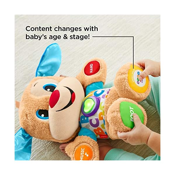 Fisher-Price Laugh & Learn Smart Stages Puppy - UK English Edition, infant plush toy with music, lights and learning…