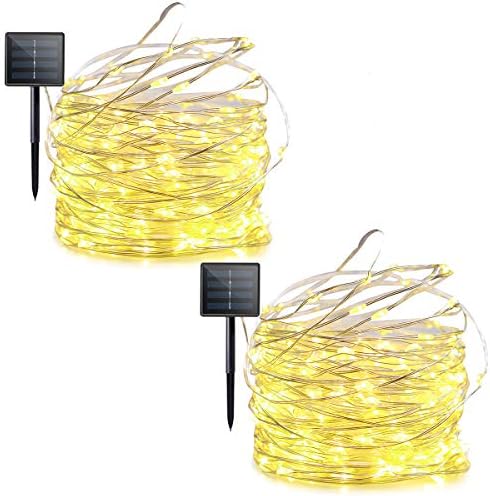 Lalapao 2 Pack Solar Powered LED Christmas String Lights 200 LED Xmas Copper Wire Starry Fairy Lights Waterproof Decorative Lighting with 8 Modes for Outdoor Indoor Tree Bedroom Garden (Warm White)