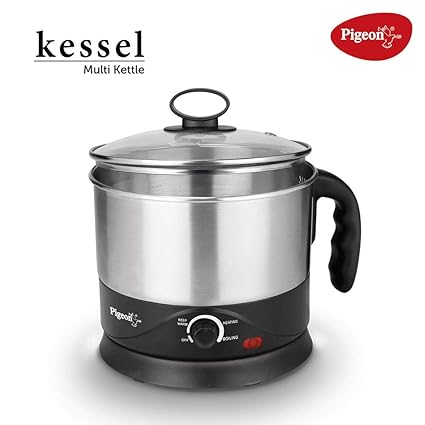 Pigeon by Stovekraft Kessel 1.2-Litre Multi-Purpose Kettle (Silver) 600W, Black