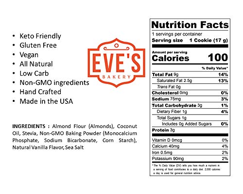 Eve's Bakery Keto Low Carb Gluten Free No Sugar Added Vegan Cookies (Vanilla Almond) - Thumbnail 3