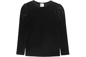 Noomelfish Girls Velvet Puff Long Sleeve Shirt Casual Solid Pleated Blouse Tops (5-12 Years)