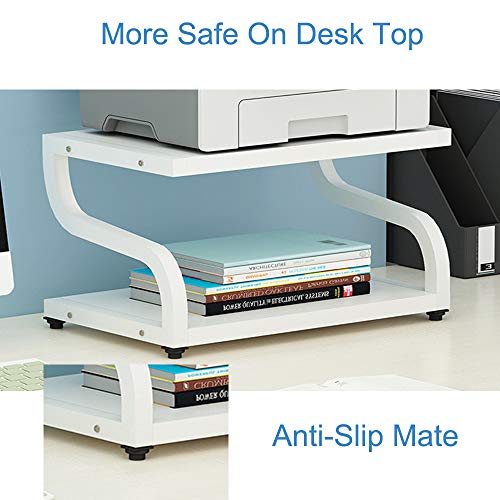 PUNCIA Office Desktop Laser Multifunction Printer Copier Scanner Shelf Stand Rack with Anti - Skid Pads for Desktop Organizer Storage Shelf Double Tier Tray for Microwave Oven Potted Plants(White)