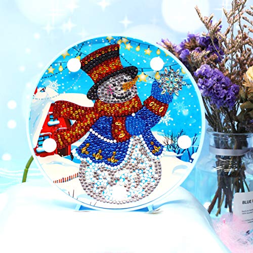 DIY Diamond Painting Lamp with LED Lights Full Drill Crystal Drawing Kit Bedside Night Light Arts Crafts for Home Decoration or Christmas Gifts 6.0x6.0inch(Snowman)