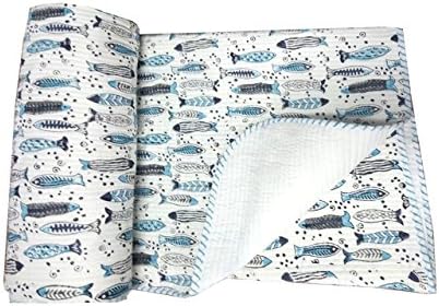 Craftofpinkcity Hand Block Print Cotton Baby Quilt Blanket Throw Indigo blue PrintThrow Blanket Throw Baby Blanket