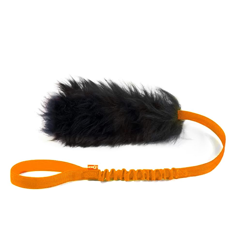HOWGO Dog Rope Toy,Dog Bungee Chaser 100% Sheepskin,Sheep Smell Tug Toy for All Breeds (Orange, Short without Ball) — image 1