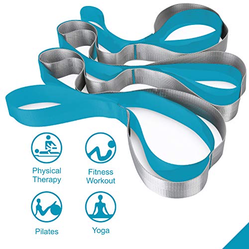 Yoga Strap Fitness Multi-Loop Strap Stretch Band 12 Loops Yoga Stretch Strap Nonelastic Stretch Strap for Physical Therapy, Pilates, Dance and Gymnastics with Carry Bag