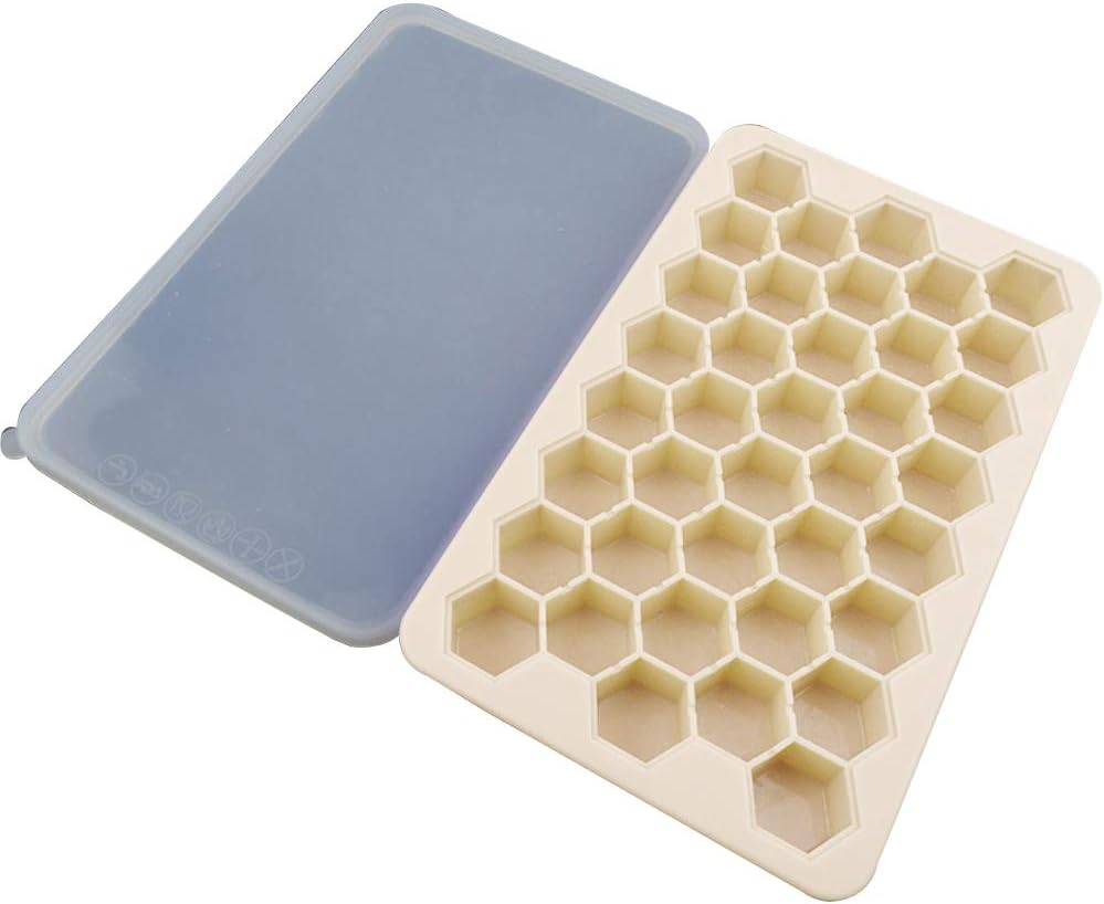 MG554zy0 38-Grid Honeycomb Ice Cube Silicone Mold Refrigerator Tray with Lid Kitchen Tool 38-Grid Honeycomb Ice Cube Silicone Mold Light Pink