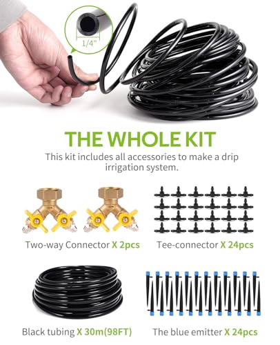 HIRALIY 98.4FT Drip Irrigation Kit, Garden Watering System, Blank Tubing DIY Automatic Irrigation Equipment Set for Outdoor Plants, Micro Drip Irrigation Kit for Greenhouse Flower, Bed Patio, Lawn