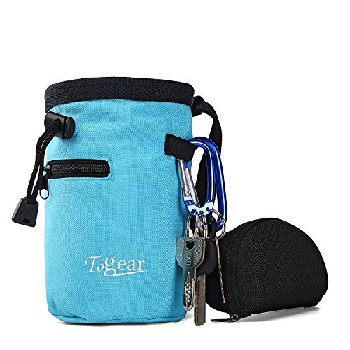 Togear Chalk Bag for Rock Climbing, Weightlifting, Bouldering & Gymnastics Workout Accessories, Quick-clip Belt with Two Aluminium Carabiner Key Chain Clip Hooks (Blue-1) - Thumbnail 3