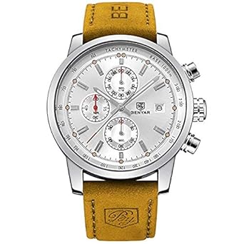 Japanese Quartz Leather Chronograph Silver Dial Waterproof Mens Wrist Watch