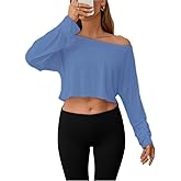JDEEO Women's Off Shoulder Mesh Crop Top Sheer See Through Long Sleeve Sexy Casual Outfit for Spring Fall