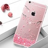 UCLL Iphone SE Case, Iphone 5 Case, Iphone 5S Case, Clear Silicone Cherry Leaf Falling Cover with Screen Protector