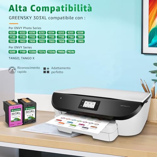 GREENSKY 303XL Compatible with HP 303 Black and Colour Cartridges for HP 303 XL Cartridge for HP Envy Photo 6230 7830 6232 6230 6220 7130 7134 6234 6255 6258 6552 7120 7800 7900 T99ango x (1 black, 1 colour)