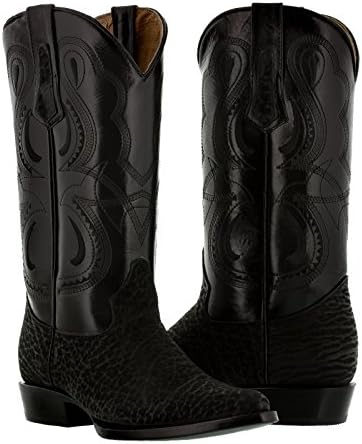 Texas Legacy Men's Black Genuine Buffalo Bull Leather Cowboy Boots J Toe 13.5 E
