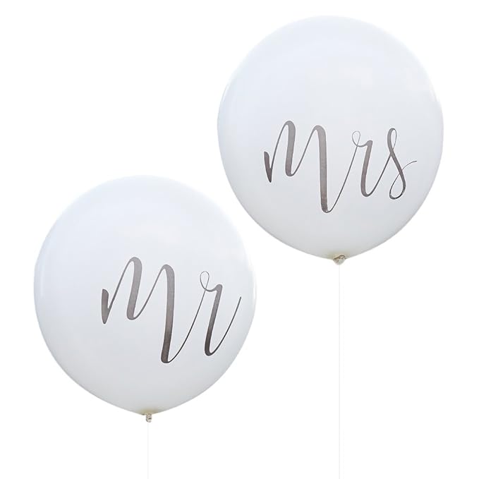 Riesen Hochzeits-Ballons/Luft-Ballons XXL Mr & Mrs in weiß - Durchmesser pro Ballon ca. 90cm - Inhalt 2 Stück - Hochzeits-Dek