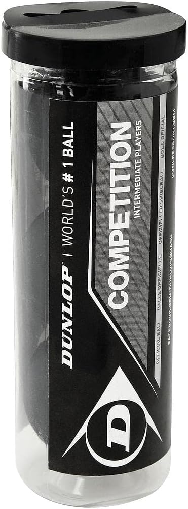 Dunlop Competition Squash Ball, Single Yellow Dot, 3-ball tube