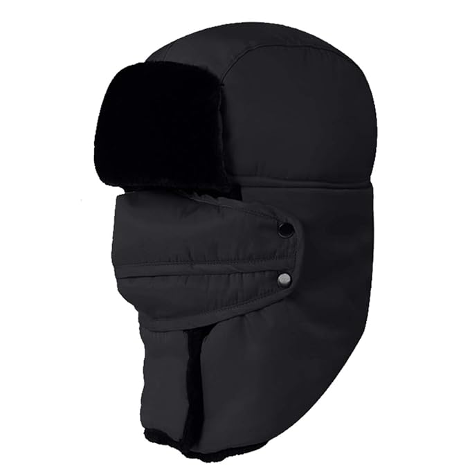 Unisex Fliegermütze, Wintermütze mit Ohrenklappen und Gesichtsmaske, Winter Wasserdicht Trappermütze für Herren und Damen War