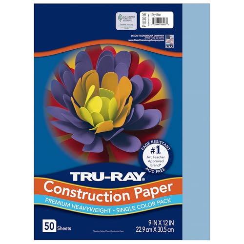 Tru-Ray® Construction Paper, 50% Recycled, 9" x 12", Sky Blue, Pack Of 50
