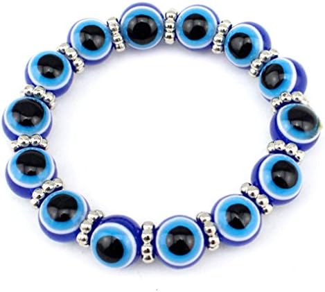 5 Pieces Evil Eye Beads Bracelet Acrylic Material Elastic String 12mm Beads