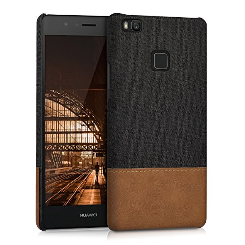kwmobile hardcase canvas cover for Huawei P9 Lite with imitation leather appliquÃ©s - backcover case protective case cover in black brown