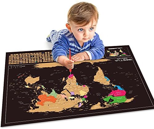[2018 UPGRADED] BESTVA Scratch Off World Map Poster, Perfect Gift for Children Explore the World Track Your Adventures, Includes Scraper and Memory Stickers(Large)