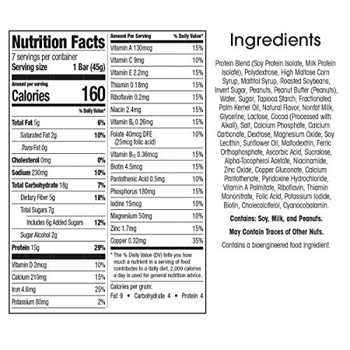 WonderSlim Meal Replacement Protein Bar, Peanut 160 Calories, 11g Net
