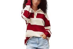 MEIWEILEYA Y2k Women Striped Rugby Polo Shirt Long Sleeve Collared Oversized Vneck Sweatshirt Vintage Jersey Girls Streetwear