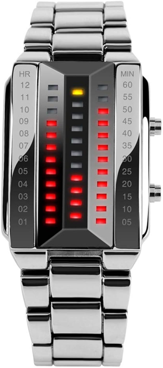 FeiWen Unico Binario Relojes de Pulsera de Hombre y Mujer Calendario Rojo LED Digitales Luminosidad Acero Inoxidable Negro Rectangular Fashion Casual ...