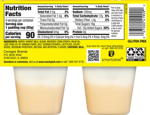 SNACK PACK BANANA CREAM PIE PUDDING 4 PK