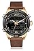 Analog Digital LED Dual Time Display Brown Genuine Leather Band Alloy Electroplating Gold Watchcase Mens Watches