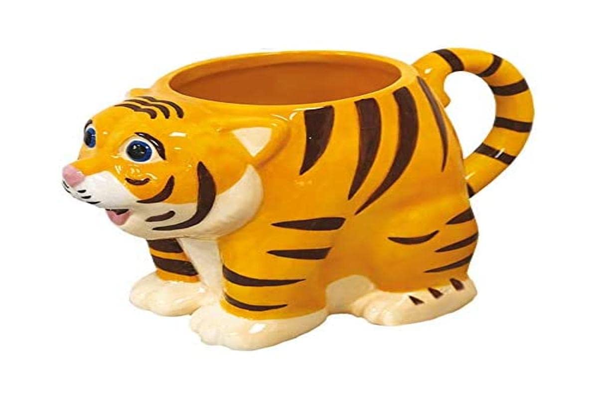 Crockery Critters Tiger Mug from Deluxebase – Hand-Painted Animal Shaped Cup for Tea or Coffee. Fun Novelty Gift for Adults or Kids, Ceramic Homeware & Cute Kitchen Accessories.
