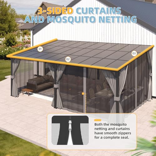 AECOJOY 12x20 Hardtop Gazebo Review: Wall-Mounted Lean-To with Curtains and Netting image 11