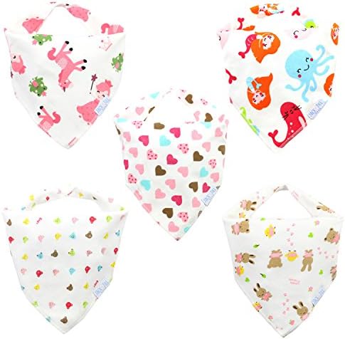 Jack Jill Baby 100% Organic Cotton Absorbent Bandana Drool Bibs (5-pack Girls B)
