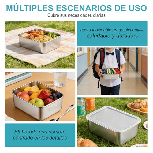 6 recipientes de acero inoxidable para conservar alimentos con tapa hermética, 450 ml, ideales para preparar comidas y guardar salsas; aptos para el refrigerador y el microondas(incluye 6 cucharas)