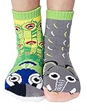 Peacock and Elephant Mismatched Socks Friends with Non Skid Grippers Kids Ages 4-8
