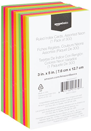 1 AmazonBasics+Ruled+Assorted+3x5+Inch+300+Count