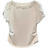 Verdusa Women's Dressy Casual Floral Embroidery Short Sleeve T Shirts Elegant Ruffle Work Tees Basic Tops