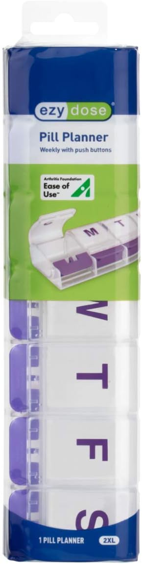 Ezy Dose Push Button (7-Day) Pill, Medicine, Vitamin Organizer Box | Weekly, Daily Planner | Large Compartments | Arthritis Friendly | Clear Lids: Health & Personal Care
