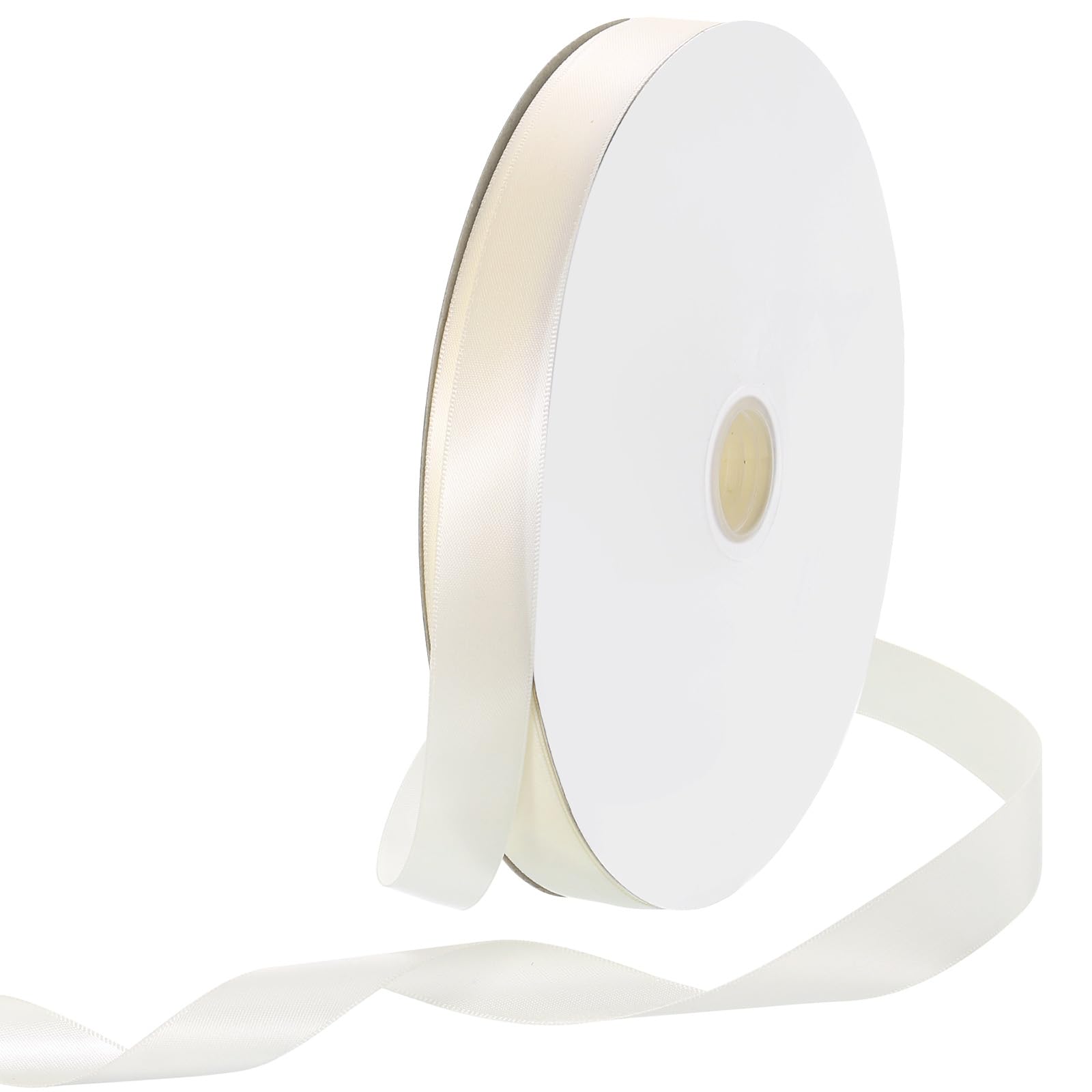 Rebower 20mm Satin Ribbon 91m Thick Double Face Grosgrain Silk Ribbon, [for Gift Wrapping, Hair Bows, Wedding, Cake, Flower] - 100 Yard/300ft/ Cream White