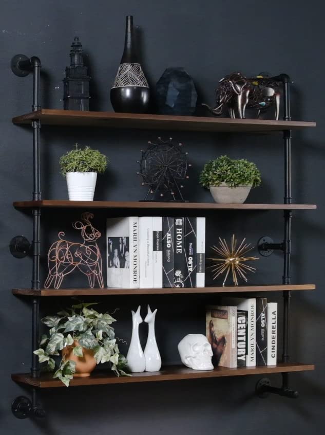 Industrial Pipe Wall Shelves Pipe Shelving with Real Wood Plank ,48 Inches Floating Shelves for