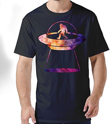 Sasquatch UFO Abduction Bigfoot Alien Vector Men's Classic Short-Sleeve Crewneck Cotton T-Shirt